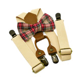 Maxbell Kids Suspender and Bow Tie Tuxedo Suspender for Boys Girls Children Trousers Beige