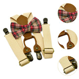 Maxbell Kids Suspender and Bow Tie Tuxedo Suspender for Boys Girls Children Trousers Beige