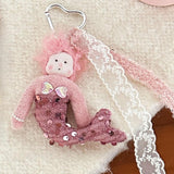 Maxbell Sequins Mermaid Doll Pendant Keychain Bag Pendant for Car Keys Travel Wallet Pink