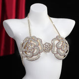 Maxbell Rhinestone Rose Body Chain Bra Creative for Fancy Dress Cosplay Celebrations