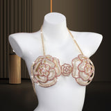 Maxbell Rhinestone Rose Body Chain Bra Creative for Fancy Dress Cosplay Celebrations