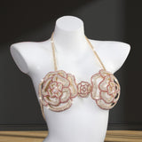 Maxbell Rhinestone Rose Body Chain Bra Creative for Fancy Dress Cosplay Celebrations