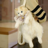 Maxbell Cute Stuffed Cat Shaped Backpack Soft Travel Daypack for Adults Street Girls Brown