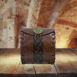 Maxbell PU Leather Belt Pouch Steampunk Medieval Waist Bag for Holiday Stage Cosplay Brown Stripe Pattern