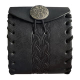 Maxbell PU Leather Belt Pouch Steampunk Medieval Waist Bag for Holiday Stage Cosplay Black Bone Pattern
