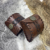 Maxbell PU Leather Belt Pouch Steampunk Medieval Waist Bag for Holiday Stage Cosplay Brown Bone Pattern