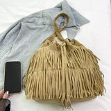 Maxbell Womens Shoulder Bag Large Women Fringe Hobo Bag for Holiday Travel Commuting Khaki