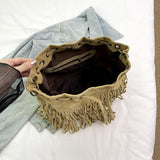 Maxbell Womens Shoulder Bag Large Women Fringe Hobo Bag for Holiday Travel Commuting Khaki