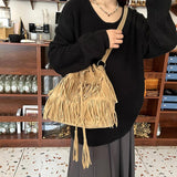 Maxbell Womens Shoulder Bag Large Women Fringe Hobo Bag for Holiday Travel Commuting Khaki