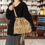 Maxbell Womens Shoulder Bag Large Women Fringe Hobo Bag for Holiday Travel Commuting Khaki