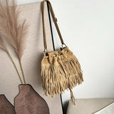 Maxbell Womens Shoulder Bag Large Women Fringe Hobo Bag for Holiday Travel Commuting Khaki