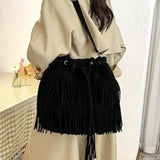 Maxbell Womens Shoulder Bag Large Women Fringe Hobo Bag for Holiday Travel Commuting Black