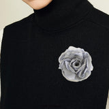 Maxbell Flower Brooch 8cm Fashion Rose Brooch for Party Wedding Clothing Accessories Blue and Gray