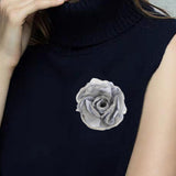 Maxbell Flower Brooch 8cm Fashion Rose Brooch for Party Wedding Clothing Accessories Blue and Gray