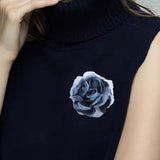 Maxbell Flower Brooch 8cm Fashion Rose Brooch for Party Wedding Clothing Accessories Navy