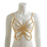 Maxbell Beaded Body Chain Bra Outfit Breathable Unique Body Accessories Bikini Chain Gold