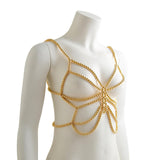 Maxbell Beaded Body Chain Bra Outfit Breathable Unique Body Accessories Bikini Chain Gold