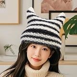 Maxbell Women Winter Hat Cute Winter Warm Beanie Cap for Hiking Travel Autumn Winter Black White