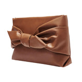Maxbell Bow Clutch Bag Decoration PU Leather Evening Handbag for Wedding Lady Dating Brown