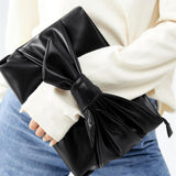Maxbell Bow Clutch Bag Decoration PU Leather Evening Handbag for Wedding Lady Dating Black