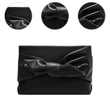 Maxbell Bow Clutch Bag Decoration PU Leather Evening Handbag for Wedding Lady Dating Black