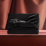 Maxbell Bow Clutch Bag Decoration PU Leather Evening Handbag for Wedding Lady Dating Black