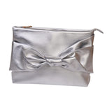 Maxbell Bow Clutch Bag Decoration PU Leather Evening Handbag for Wedding Lady Dating Silver