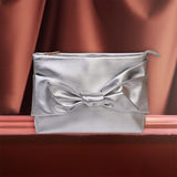 Maxbell Bow Clutch Bag Decoration PU Leather Evening Handbag for Wedding Lady Dating Silver