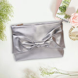 Maxbell Bow Clutch Bag Decoration PU Leather Evening Handbag for Wedding Lady Dating Silver