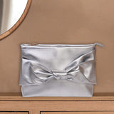 Maxbell Bow Clutch Bag Decoration PU Leather Evening Handbag for Wedding Lady Dating Silver