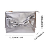 Maxbell Bow Clutch Bag Decoration PU Leather Evening Handbag for Wedding Lady Dating Silver