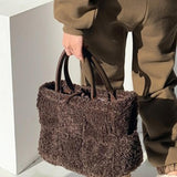 Maxbell Women Tote Bag Lightweight Female Hobo Bag Plush Bag for Shopping Street Brown