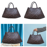 Maxbell Women Woven Tote Bag PU Leather Shopping Bag Handbag for Beach Work Vacation 33cmx19cmx11cm