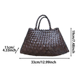 Maxbell Women Woven Tote Bag PU Leather Shopping Bag Handbag for Beach Work Vacation 33cmx19cmx11cm