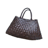 Maxbell Women Woven Tote Bag PU Leather Shopping Bag Handbag for Beach Work Vacation 33cmx19cmx11cm