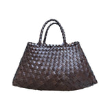 Maxbell Women Woven Tote Bag PU Leather Shopping Bag Handbag for Beach Work Vacation 33cmx19cmx11cm