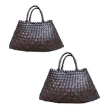 Maxbell Women Woven Tote Bag PU Leather Shopping Bag Handbag for Beach Work Vacation 33cmx19cmx11cm