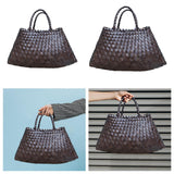 Maxbell Women Woven Tote Bag PU Leather Shopping Bag Handbag for Beach Work Vacation 33cmx19cmx11cm