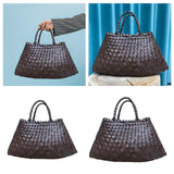 Maxbell Women Woven Tote Bag PU Leather Shopping Bag Handbag for Beach Work Vacation 33cmx19cmx11cm