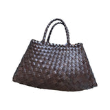 Maxbell Women Woven Tote Bag PU Leather Shopping Bag Handbag for Beach Work Vacation 40cmx22cmx13cm