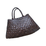 Maxbell Women Woven Tote Bag PU Leather Shopping Bag Handbag for Beach Work Vacation 40cmx22cmx13cm