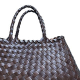 Maxbell Women Woven Tote Bag PU Leather Shopping Bag Handbag for Beach Work Vacation 40cmx22cmx13cm