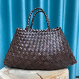 Maxbell Women Woven Tote Bag PU Leather Shopping Bag Handbag for Beach Work Vacation 40cmx22cmx13cm