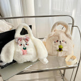 Maxbell Plush Crossbody Bag Plush Bag for Women Girl Comfortable Casual Shoulder Bag White