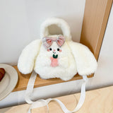 Maxbell Plush Crossbody Bag Plush Bag for Women Girl Comfortable Casual Shoulder Bag White