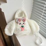 Maxbell Plush Crossbody Bag Plush Bag for Women Girl Comfortable Casual Shoulder Bag White