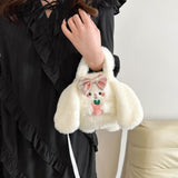 Maxbell Plush Crossbody Bag Plush Bag for Women Girl Comfortable Casual Shoulder Bag White