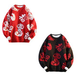 Maxbell Knit Sweater Warm Novelty Casual Jacquard for Autumn Winter Festival Red