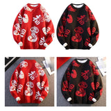 Maxbell Knit Sweater Warm Novelty Casual Jacquard for Autumn Winter Festival Red