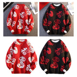 Maxbell Knit Sweater Warm Novelty Casual Jacquard for Autumn Winter Festival Red